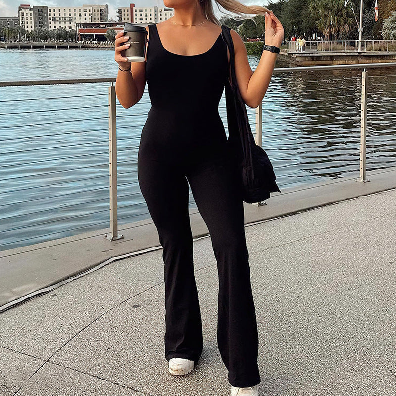 Combinaison Fitness Femme Dos Nu – Jumpsuit Sculptant Slim Fit & Sexy pour Yoga & Entraînement